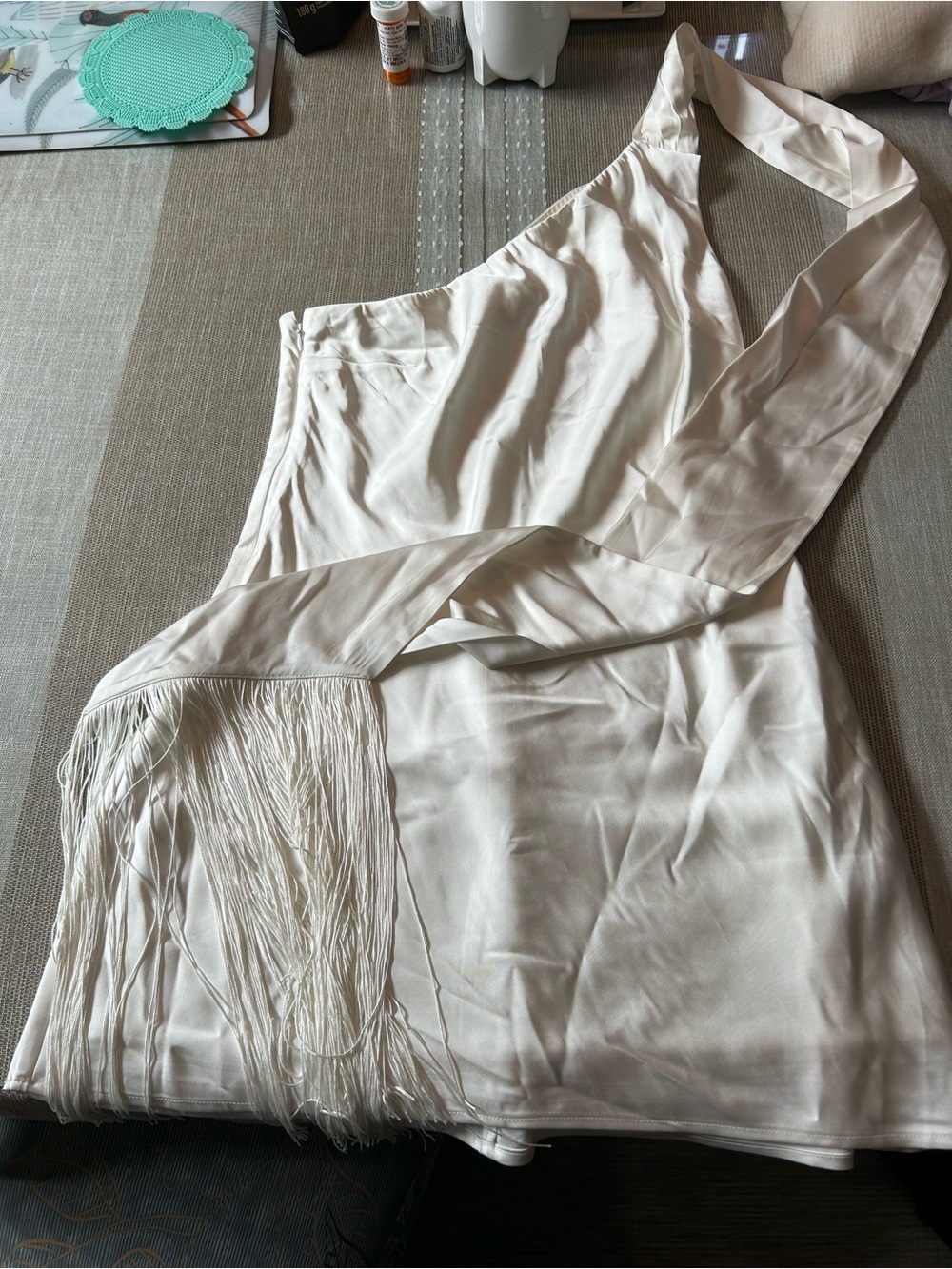 Abercrombie & Fitch Ivory One-Shoulder Mini Dress with Scarf Detail